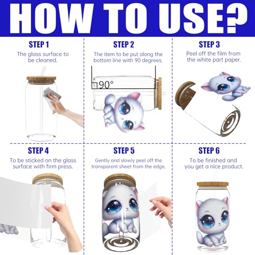 UV DTF Cup Wrap for 16oz Glass, 12 Sheets Cute Cat Theme UV DTF Decals, Tumblers, Rub on Transfer Stickers - style: Cute Cat Theme