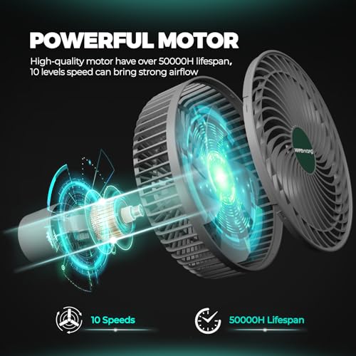 Mars Hydro M6 Grow Tent Fan, 10 Speeds Powerful Oscillating Clip Fan with Low Noise for Hydroponic Plants and Ventilation Circulation with Convenient APP/WiFi Control - size: 1PC