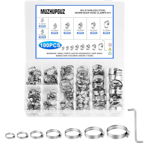 100 Pcs Hose Clamps Stainless Steel, 6-38mm Adjustable Worm Gear Pipe Clamps, Fuel Line Hose Clips Heavy Duty for Plumbing, Dishwasher, Automotive, Washing Machine, Mechanical - size: 100 pcs (1/4'' - 1-1/2'')