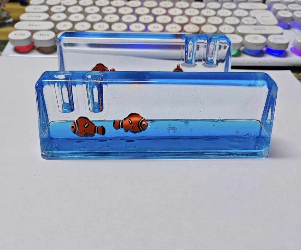 Aquarium Pencil Holder with Floating Fish, Desk Organizer Pen Holder, Frutiger Aero Aesthetic Office Desk Decor, Blue Water Pen Holder