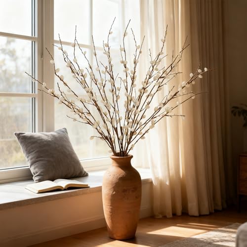 4Pcs 31.4Inch Artificial Pussy Willow Branches for Vases Faux Pussy Willow Stems for Home Wedding Centerpieces Arrangements Party Garden Decor - color: 31.4inch White, size: 4 PCS