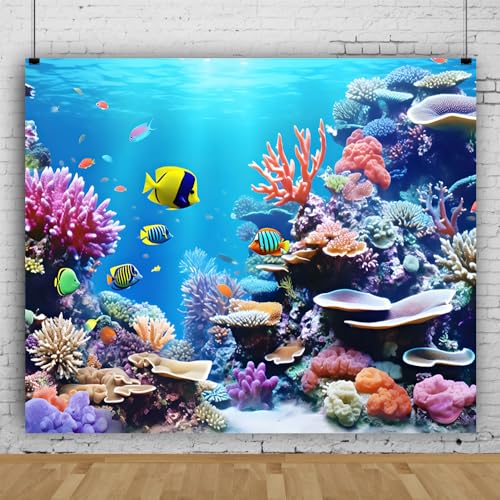 10x8ft Under the Sea Photography Backdrop Ocean Underwater World Scenery Photo Background Colorful Coral Sea Theme Birthday Baby Shower Party Decorations Photo Booth Studio Props - color: Blue, size: 10x8ft