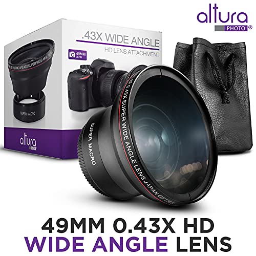 Altura Photo 49MM 0.43x HD Wide Angle Lens with Macro - Attaches to 49MM Filter Thread (Not Camera Body) Mirrorless Camera Accessories for Canon EOS M50, M2, M3, M5, M6 II, M10, M100, M200, R50, R100 - size: 49MM