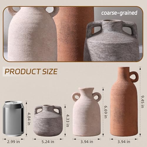 Ceramic Vase Set, 3Pcs Flower Vases for Modern Boho Farmhouse Decor, Decorative Vases for Pampas Grass & Dried Flowers, Distressed Finish - color: J
