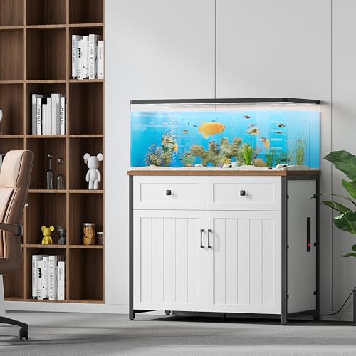 Pipleo 40-50 Gallon Aquarium Stand with Power Outlets, Cabinet for Fish Tank Accessories Storage, Heavy Duty Metal Fish Tank Stand Suitable for Turtle Tank, Reptile Terrarium, 660LBS Capacity, White