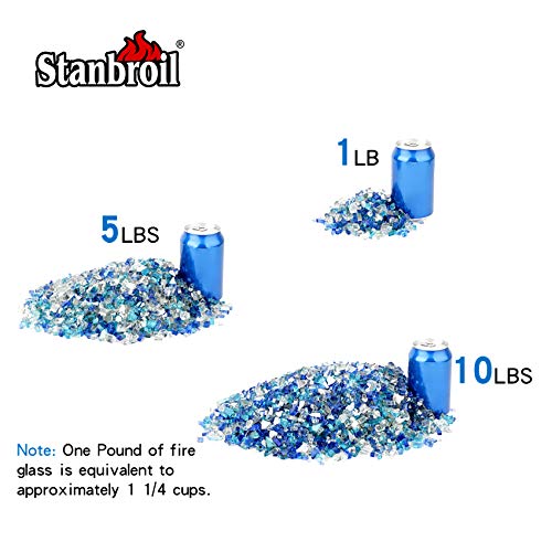 Stanbroil 10-Pound Blended Fire Glass - 1/4 inch Reflective Tempered Fire Glass Blended Aqua Blue, Platinum, Cobalt Blue Reflective Reflective for Indoor and Outdoor Gas Fire Pits and Fireplaces - color: Aqua Blue, Platinum, Cobalt Blue, size: 1/4"