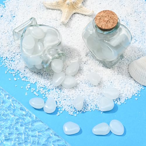1 Box 100Pcs Glow Pebbles Fish Tank Decor Glowing Aquarium Rocks White Resin Gravel Luminous Decorative Stones for Garden Landscaping Pathway Driveway Outdoor Pot Plants Bonsai Yard Decor - color: White