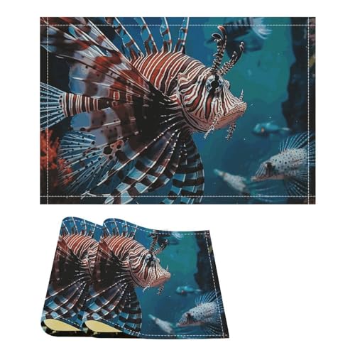 Placemats Set of 4 Washable Heat Resistant Place Mats Fish in Fish Tank Dining Table Mats Wipeable Placemat for Kitchen Dining Table Decoration Indoor Outdoor - size: 2PCS