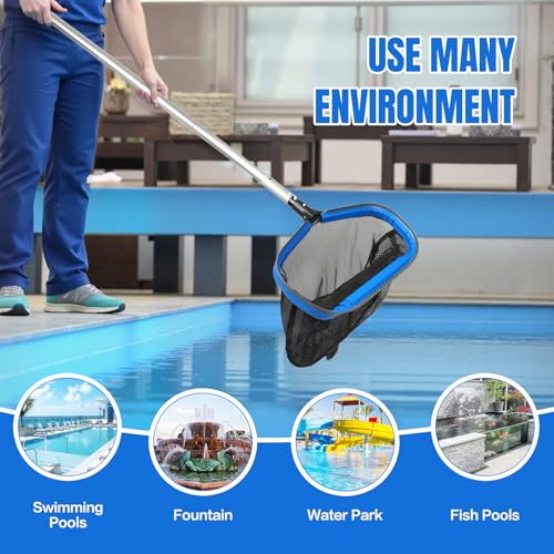 joyhalo Pool Skimmer Net with Pole,Upgraded Extra Wide Scoop Edge, Swimming Leaf Rake with 2.5FT-10FT Adjustable Aluminum Pole for Cleaning Leaves, Debris - color: Gray