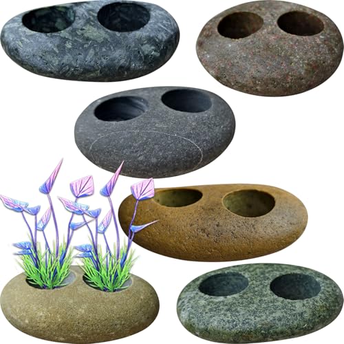 Natural River Stone Plant Weights for Aquarium, Handmade Pebble Anchors for Aquatic Plants, Fish Tank Decorations, Unique Shape & Size, Landscape Plant Weights (0.8″ 2holes 6pcs) - color: Small 0.8″ 2holes 6pcs