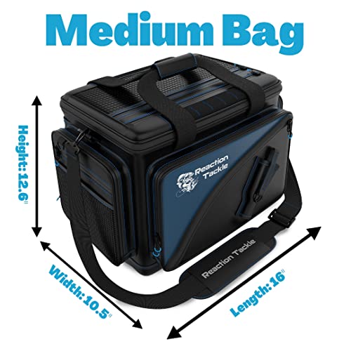 Reaction Tackle Fishing Tackle Bag – Salt Water Resistant Fishing Bag, 1000D PVC Waterproof Material, Tackle Box Organizer with Dividers for 3600 or 3700 Trays - color: B: Medium Bag (without trays)