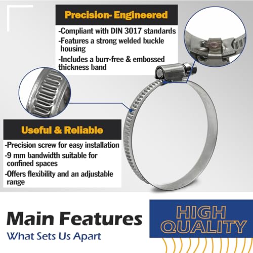 10 Pack SAE Size 6 Stainless Steel Hose Clamps, German Style Embossed Worm Gear Clamp, Adjustable 1/2 to 7/8 inch (12-22mm) for Garden Water Hose Pipe - size: 1/2 to 7/8 inch (10 Pack)