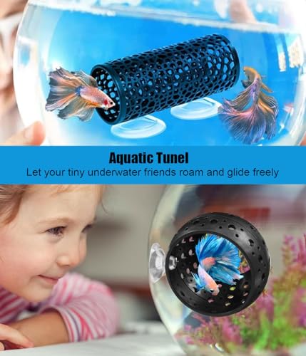 KINGYEENUO Betta Tunnel, Betta Fish Toys, Aquarium Fish Hideout with Suction Cups, Shrimp Cave Decor for Shrimp, Guppies - Safe Play & Resting Area for Bettas, Tank Accessories, a Set