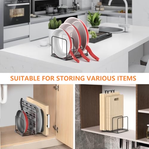 KORRTFID Kitchen Cabinet Organizer, 2PCS Steel Cookware Holder, Divided Holder with 3 Slots for Skillets Baking Tray and Chopping Board Rack - Pan Holder Storage (2.2 Inch Width Slots) - style: 2.2 Inch Width Slots(2PCS)