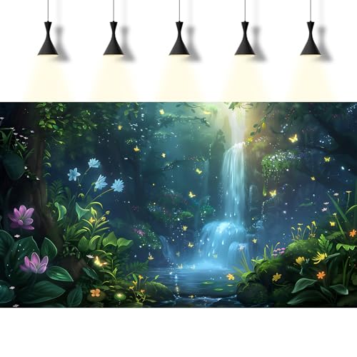 Fantasy Forest Aquarium Background Waterfall Cascades Tranquil Pool Fish Tank Background Vibrant Flora Fluttering Butterflies Reptile Tank Backgrounds Enchanted Oasis Terrarium Backgrounds 24x12in - color: Green, size: 24(W)x12(H)inches/ 60(W)*30cm(H)