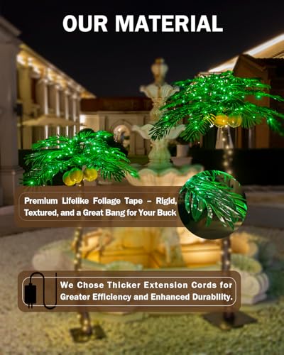TYBEEU 5ft & 7ft Lighted Palm Tree Set with Glowing Coconuts, Dimmable, Decorative Artificial Trees for Indoor & Outdoor Use, Perfect for Home, Garden, Patio, Luau, Summer, Tropical Party & Holiday - size: 5ft/7ft