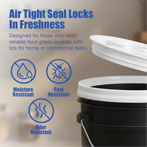 ePackageSupply 5 Gallon Bucket - Food Grade Bucket with Airtight Gamma Seal Screw-On Lid, BPA-Free, Heavy-Duty 90 Mil HDPE Plastic, Bulk Storage, Durable Container, Made in USA, Black/White, 3 Packs - color: Black/White, size: 3 Packs