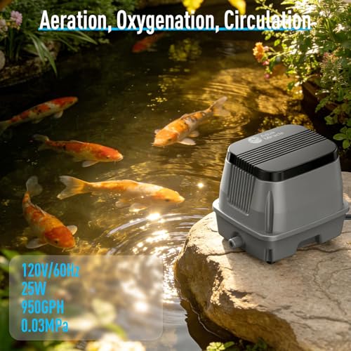 AquaMiracle Linear Air Pump ZP-40/ZP-60/ZP-100 for Pond Aeration, 635/950/1600GPH Septic Air Pump Pond Aerators for Outdoor Ponds, Waste Treatment, Aquarium, Fish Farm, Seafood Restaurant - style: 950GPH(60LPM)