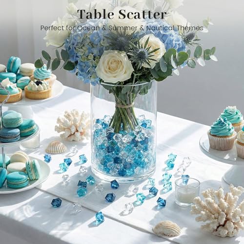 DomeStar 1050PCS Small Mixed Blue Fake Ice Rocks Vase Fillers, Aquarium Gravels Small Stones for Fish Tanks Decorations Home Table Scatter (0.4 * 0.6) - color: Gradual Change Blue