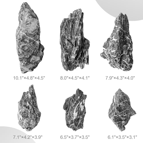 6.1-8.1 Inches Natural Seiryu Stone, 6 PCS Large Aquarium Rocks for Aquascaping, Iwagumi Layouts, Terrariums & Aquarium Décor