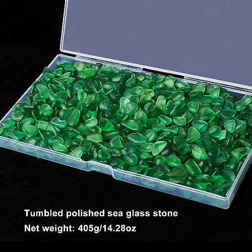 QEQEKAKA Sea Glass Stones for Crafts About 1LB (405g/14.28oz) Green Glass Pebbles Gemstones Bulk for Aquarium Rocks Fish Tank Gravel Green Filler for Vases Centerpieces - color: Green, size: 1LB (405g/14.28oz)