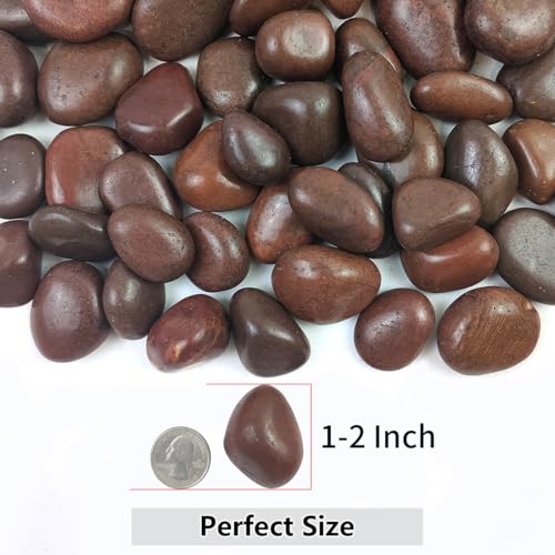 YISZM Rocks for Plant 5lbs, Red River Rocks 1-2 Inch Natural Pebbles for Indoor Plants, High Polished Decorative Stones Vase Filler Fish Tank Aquariums Landscaping Garden - color: Red, size: 5 Pounds