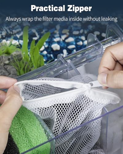 Pawfly 8 Pack Aquarium Filter Media Bags, Fish Tank Fine Mesh Bag with Plastic Zipper Aquarium Reusable Mesh Bag for Activated Carbon Bio Filter Balls Filter Stones Ceramic Rings, White, 7.9" x 5.9" - size: 7.9" x 5.9"