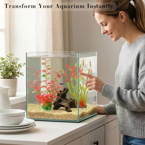 Aquarium Artificial Plants 2 Pack – Tall Realistic Fish Tank Plants Decor with Stable Base, Safe Soft Leaves for Betta, Guppy, Shrimp & Tropical Fish, Natural Aquascape Decoration for Aquarium - color: 2pack-red Plants