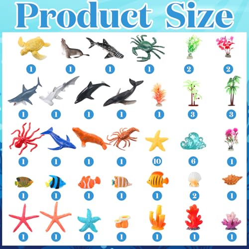 Teyva Daily 60 Pcs Ocean Diorama Kit Habitat Project Box Set Ocean Diorama Supplies Include Sea Animal Figures Artificial Coral Artificial Trees Sea Grass with Cardboard for DIY Craft Gifts - color: Sea