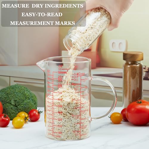 Ackers Mirror Graduated Glass Measuring Cup - [Insulated Handle | V-Shaped Spout] - High Borosilicate Glass Measuring Cup for Kitchen or Dining, Easy to Read, 1000ml (32oz, 4 Cup) - size: 32OZ Mirror Graduated