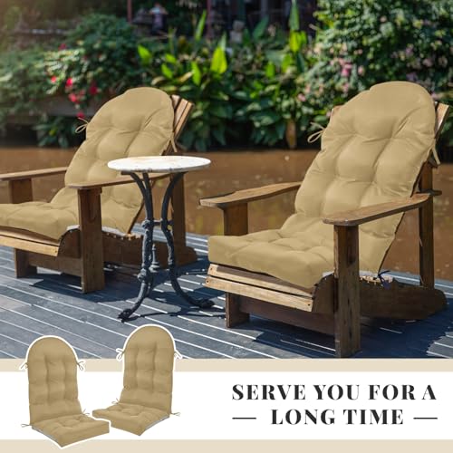 Geelin 2 Pcs Outdoor Patio Chair Cushion Thick High Back Adirondack Chair Cushion Tufted Weather & Fade Resistant Anti-Slip Outside Rocking Chairs Pads with Ties, 44 x 19 x 4 Inch (Brown) - color: Brown