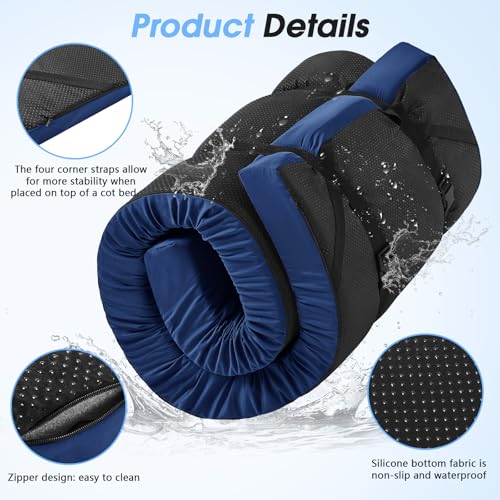 CYMULA 3 Inch Memory Foam Camping Pad, Camping Essentials Roll Up Floor Mat for Car Camping, Cot, Tent, Truck, Travel and Guest Use, Non-Slip Waterproof Bottom, Removable Cover - color: DARK BLUE, size: Twin XL:80*38*3
