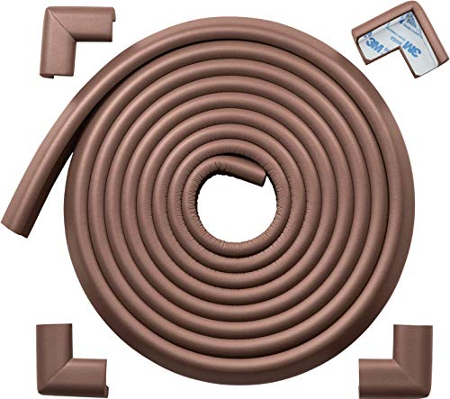 Roving Cove HeftyFit Edge Corner Protector Baby Proofing (Large 15ft Edge 4 Corners), Heavy-Duty, Soft NBR Rubber Foam, Furniture Fireplace Safety Bumper Guard, 3M Adhesive, Coffee Brown - color: Coffee Brown, size: Large 15 feet