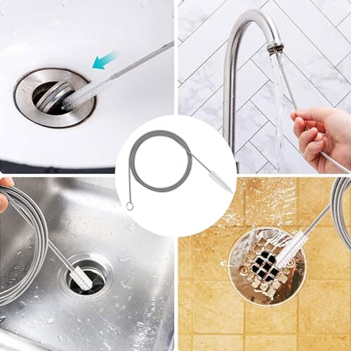 Flexible Drain Brush,Extra Long Pipe Tube Cleaner Fridge Flexible Drain Brush Skinny Tube Spiral Cleaning Brush Drinking Straw Cleaner,Nylon Cleaner Double Ended Elastic Hose Pipe 60-inch 2 PCS
