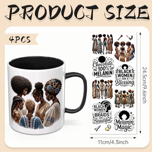 UV DTF Cup Wraps, 4 Sheets Black Women Quotes 16oz Glass Cups, Clear Transfer Stickers for Tumblers and Bottles, Assorted Pattern Set - style: Black Women Quotes