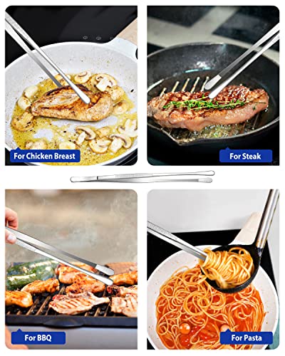 4 Pcs Fine Long Tweezer Tongs Professional Silver, 12'' and 10'' Stainless Steel for Kitchen, Food, Cooking, Repairing, Sea food and BBQ - color: Silver