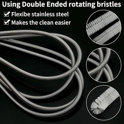 Pipe Cleaner Brush - Flexible Stainless Steel Plus Handle Brushes 12-Piece Set Long Straw Cleaning Brushes and Soft Sewer Brushes Cleaning Equipment cpap Hose Brush