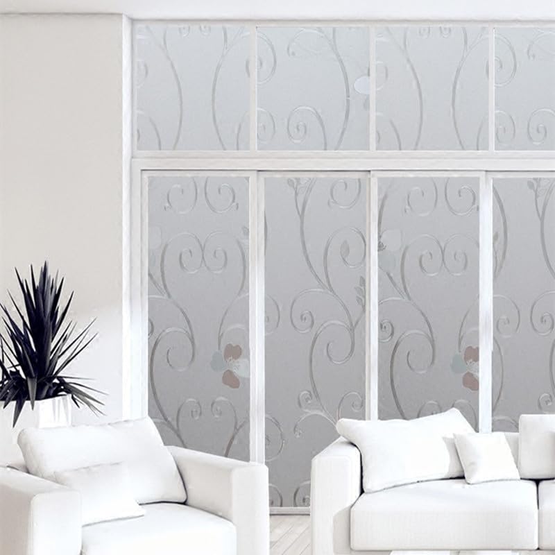 Niviy Window Privacy Film Frosted Window Glass Film No Glue Door Windows Covering for Office and Home Decoration, 17.7 x 78.7 inches - color: Flower, size: 17.7" X 78.7"