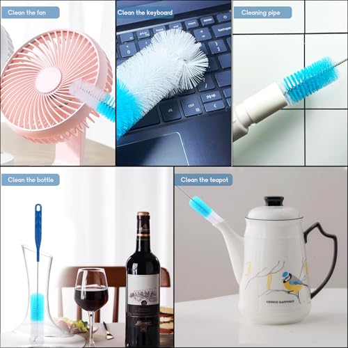 12 Pack Glass Tube Pipe Cleaner Set, 17 Inch Long Handle Nylon Brush for Neck Bottle, 8.2 Inch Various Diameter Tube Straw With Hook, 35 Inch Flexible Double Ended Hose Cleaner