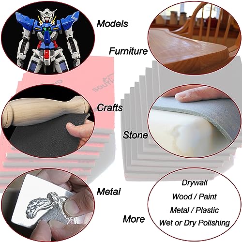 16pcs Sanding Sponge Pads (320-3000) 8 Assorted Grit 3.9 x 3.0 x 0.2 Wet Dry Ultra Fine Hand Sanding Sponges, Flexible Soft Foam Sand Block for Drywall, Model Hobby, Corner Contour, Metal Wood