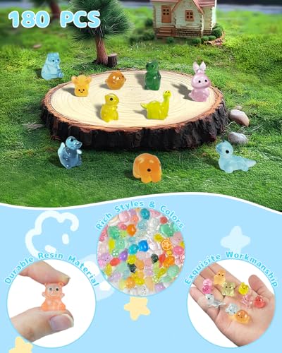 Piemow 180 Pcs Mini Resin Animals Kit - Luminous Tiny Resin Animals Figurines Accessories Gifts for Aquarium Fairy Garden Bonsai Decor