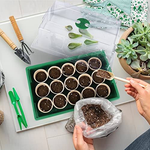 Hahood 4 Pack Seed Starter Tray Set Plants Growing Trays Peat Pots for Seedlings with Seed Starter Pots, Plastic Germination Tray, Plant Labels, Tool for Flower Vegetable Planting, Green - color: Green