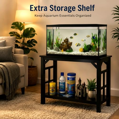 Colingmill 20 Gallon Aquarium Stand, Solid Wood Fish Tank Stand with Storage Shelf, Heavy Duty Black Aquarium Table for 10-20 Gallon Tanks, 220lbs, 25.5 x 14 x 25.5 inches, Black