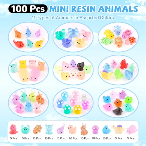 100PCS Mini Resin Animals Tiny Cute Figurines Glow in Dark, Miniature Figures to Hide, Little Animal Small Accessories for Topper Desk Garden Dollhouse Landscape Aquarium Ornaments Crafts & Decor - color: Glow in Dark Animal-100pcs
