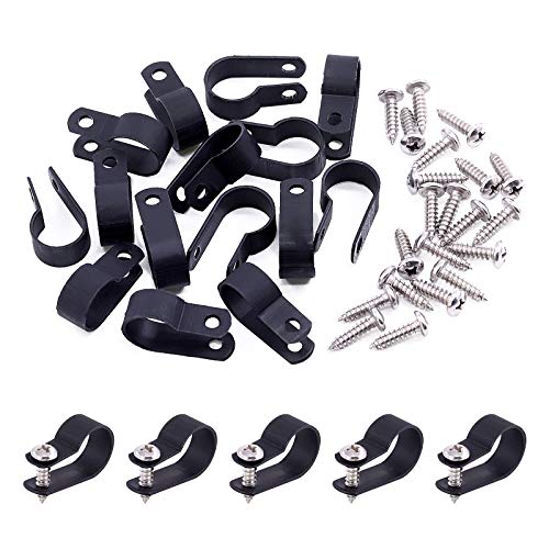 Swpeet 120 Pack Black 5/8 Inch Nylon Plastic R-Type Cable Clips Clamp Kit, Nylon Screw Mounting Cord Fastener Clips with 120 Pack Screws for Wire Management (5/8 Inch, Black) - color: Black, size: 5/8 Inch