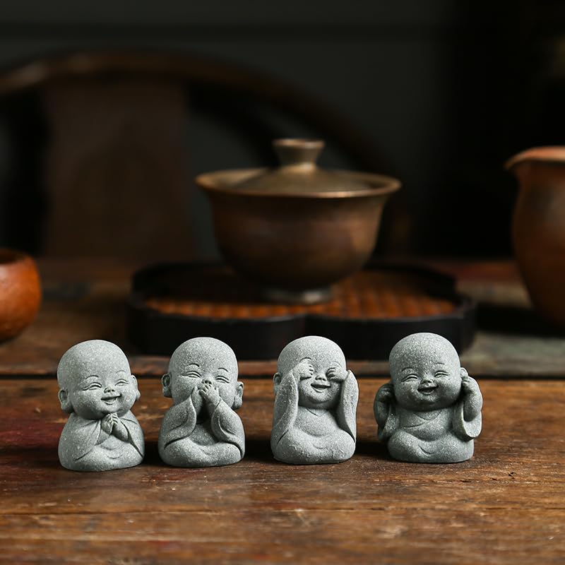 4-in-1 Mini Buddha Statue Set - See/Hear/Speak/Think No Evil, Zen Feng Shui Decor for Home, Aquarium, Garden, Office - Spiritual Resin Figurines with Blessing Amulet (Mini Buddha Statue) - color: Mini Buddha Statue