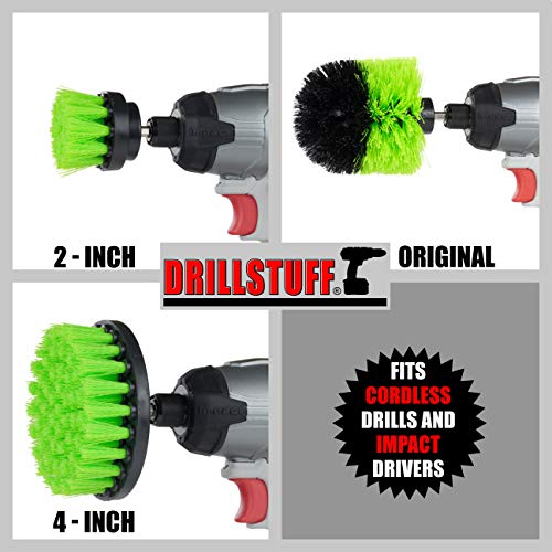 Kitchen Cleaning Supplies - Drill Brush Set with Extension - Counter Scrubbing Brushes, Stove Cleaning Tools - Oven Spot Cleaning Tool - Home Sink Scrubbing Brush Set - Cast Iron Pot Cleaning Brushes - color: Lime Green