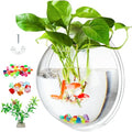 WUWEOT Hanging Fish Bowl, 9'' Acrylic Wall Mounted Fish Tank, 0.5 Gallon Hydroponic Air Plant Flower Pot, Transparency Bubble Vase Mini Aquarium Planter with Fake Plants and Colorful Stone