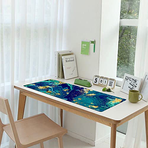 iCasso Extended Gaming Mouse Pad (35.4x15.7 in), Large Non-Slip Rubber Base Mousepad with Stitched Edges, Waterproof Keyboard Mouse Mat Desk Pad for Work, Game, Office, Home - Blue Marble - XXL - color: Blue Marble