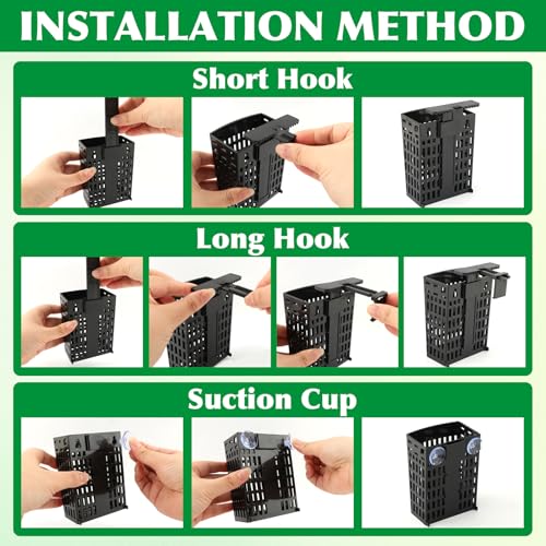 4 Pack Adjustable Aquarium Plant Holders, Hanging Hydroponic Baskets for Fish Tank, Height-Adjustable Extendable Hook, Include Plant Clips & Grow Sponges